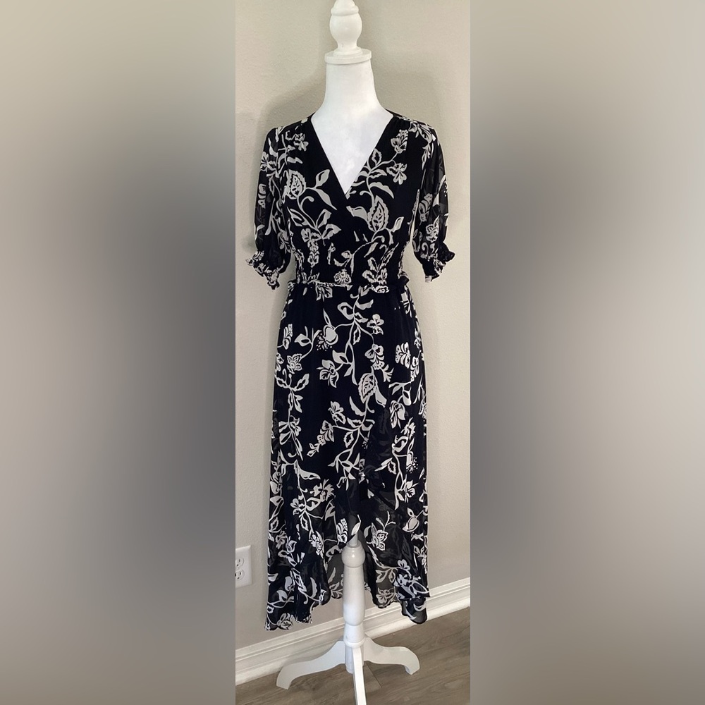 Express Black and White Floral High Low Dress